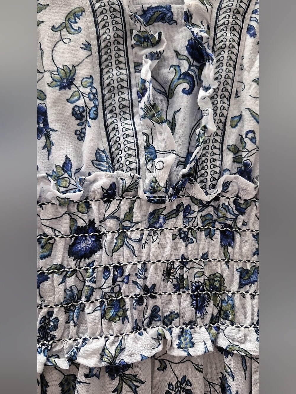 White Midi Dress with Blue Floral Print(M) - Picture 3 of 5
